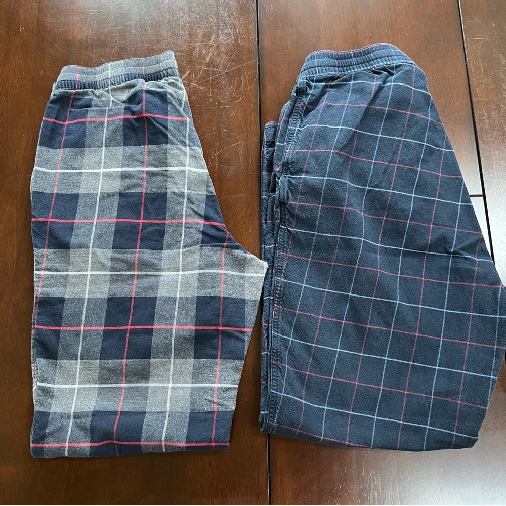 Uniqlo Men Flannel Easy Ankle Pants, checked, pair of two, navy / grey